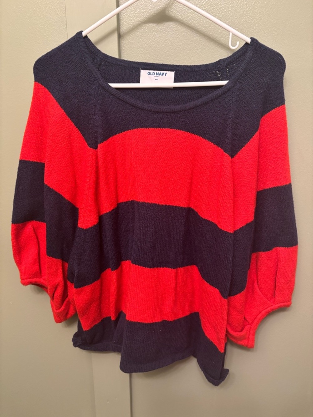 Old Navy Red and Navy Wide-Stripe Scoop Neck Sweater